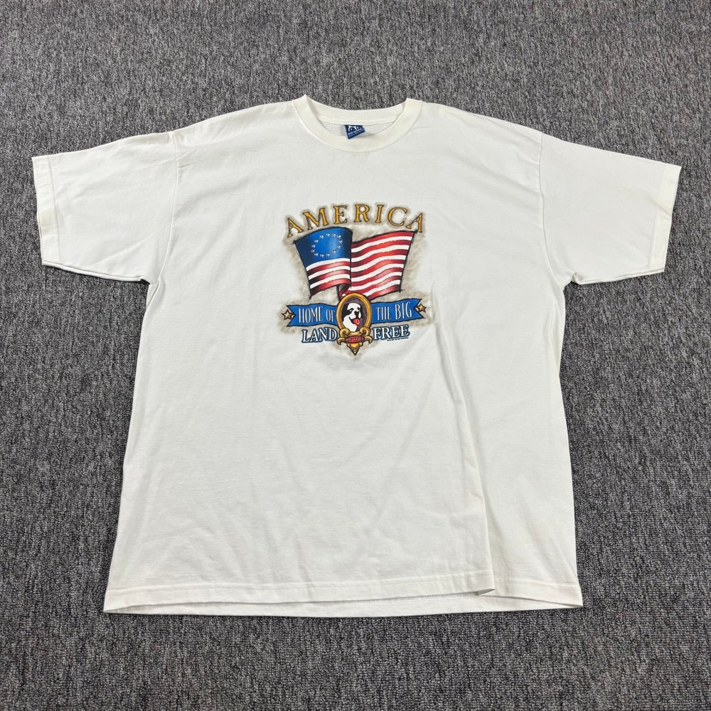 Y2K Vintage Big Dogs America Home Of The Big Heavyweight T-Shirt White 2XL